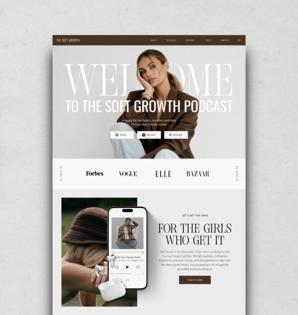 Soft Growth Podcast Page for Showit