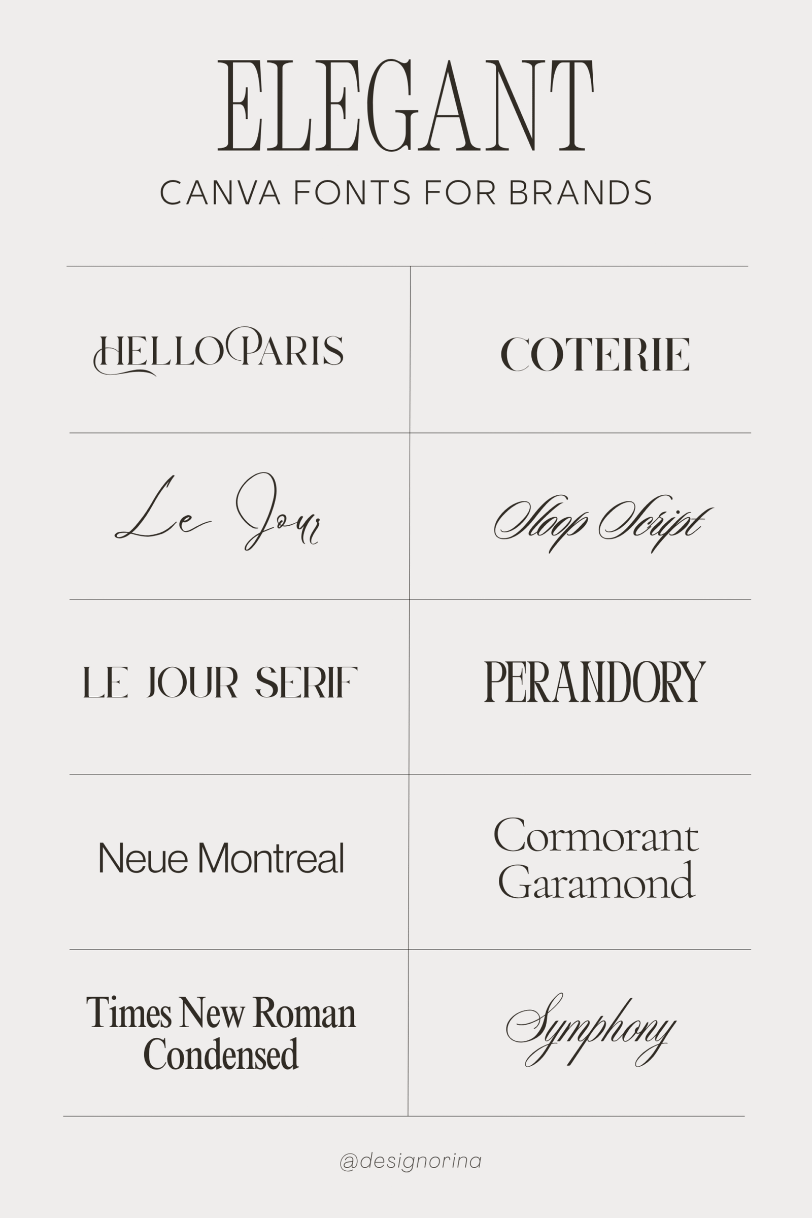 Designorina website template showcasing high-end Canva font combination